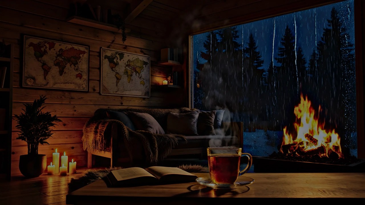 Cozy Cabin Rainstorm 🌧️🔥 Fall Asleep Fast with Crackling Fireplace