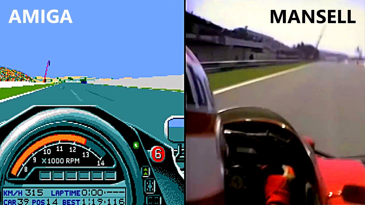 Comparison of IRL onboard cam and a amiga game (Estoril 1991)