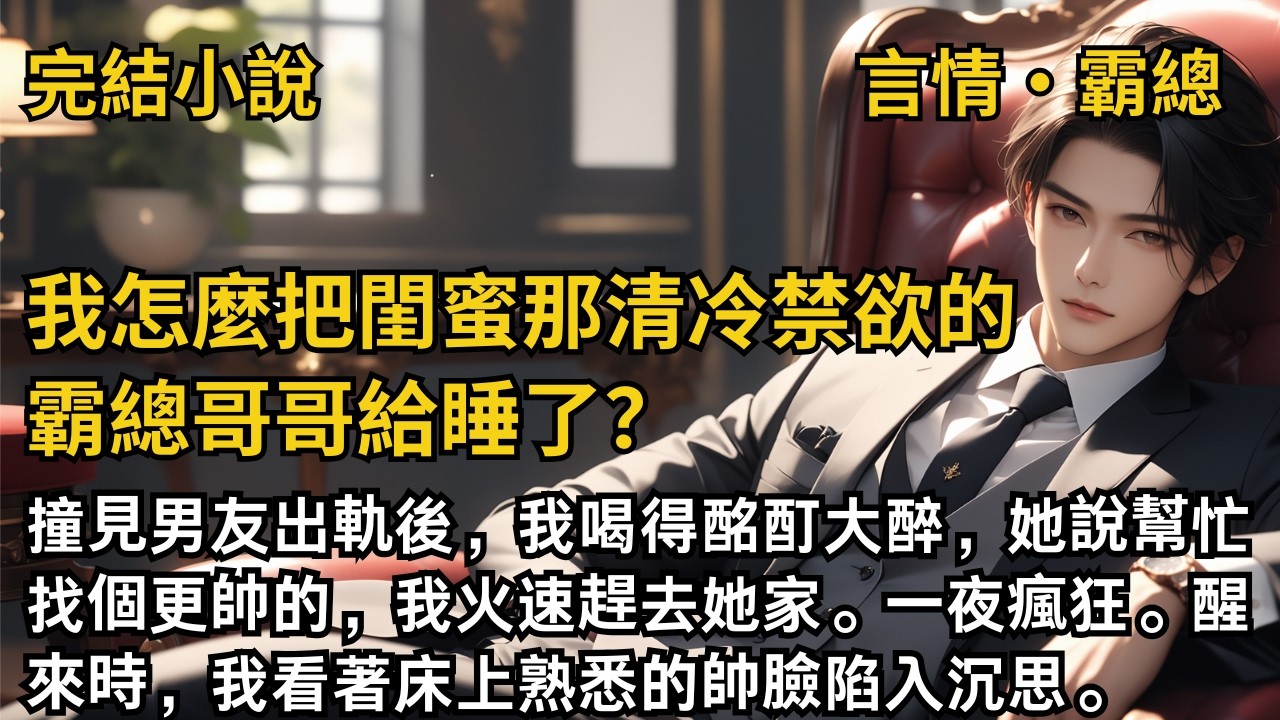 【完結小說】我怎麼把閨蜜那清冷禁欲的霸總哥哥給睡了？撞見男友出軌後，我喝得酩酊大醉，閨蜜說給我個更帥的，我火速去她家。醒來時，我看著床上熟悉的帥臉陷入沉思。#一口氣看完 #小說 #完結 #甜文 #霸總