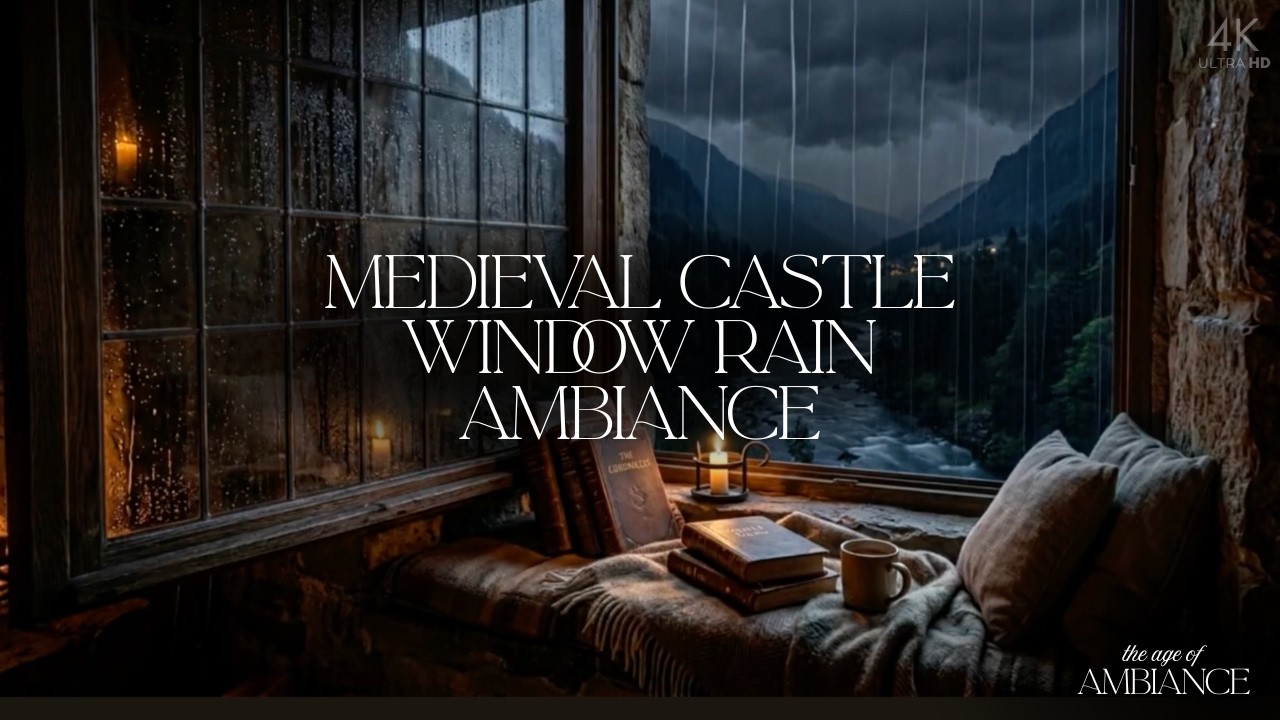Medieval Castle Window Rain Ambiance | Relaxing Rain & River Sounds for Sleep, Study & Focus