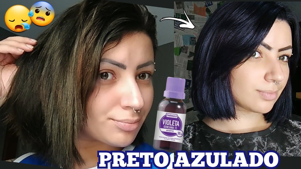 PINTEI MEU CABELO DE PRETO AZULADO USANDO VIOLETA GENCIANA! #shetododia