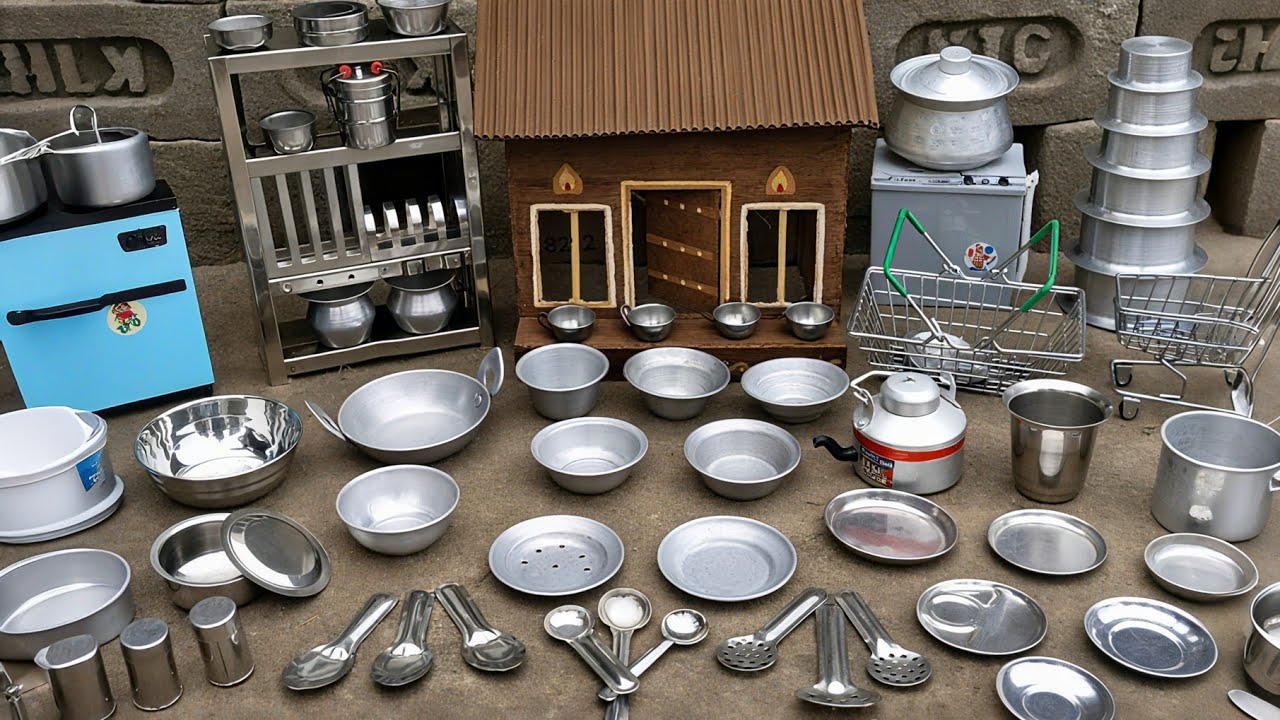 Miniature Steel Kitchen Set Unboxing | Full Kitchen Collection & Stand 