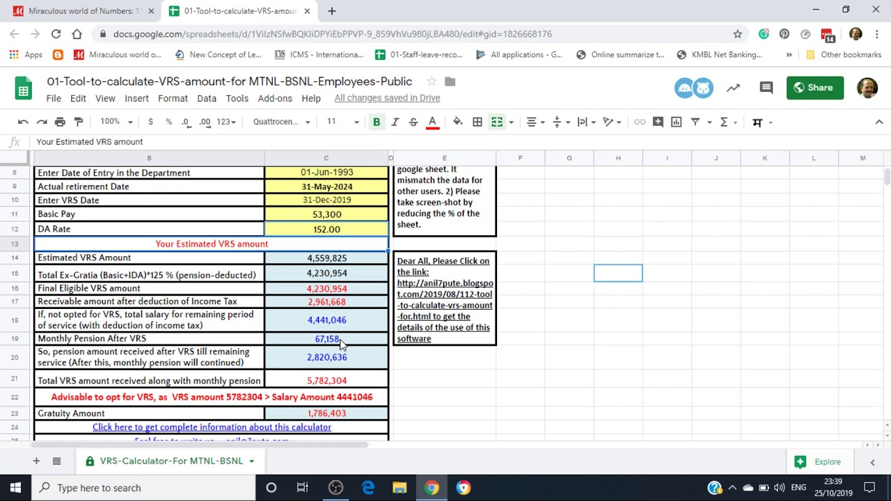 A tool to calculate VRS amount for MTNL BSNL Employees