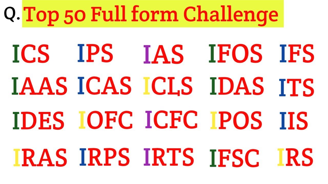Top 50 Full Form। IPS, IAS, IPOS, IFOS, ITS,  IRS, IFSC, ICS । important full form।