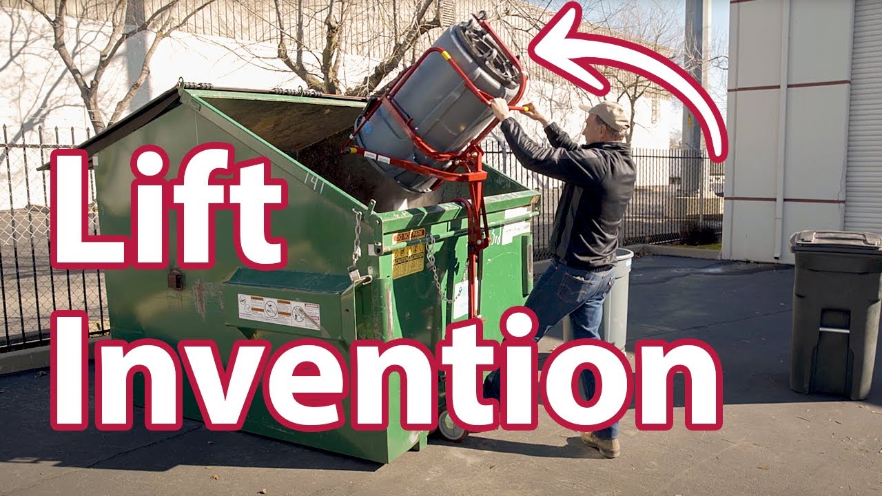 A garbage can tipper to safely lift and dump garbage into dumpsters.