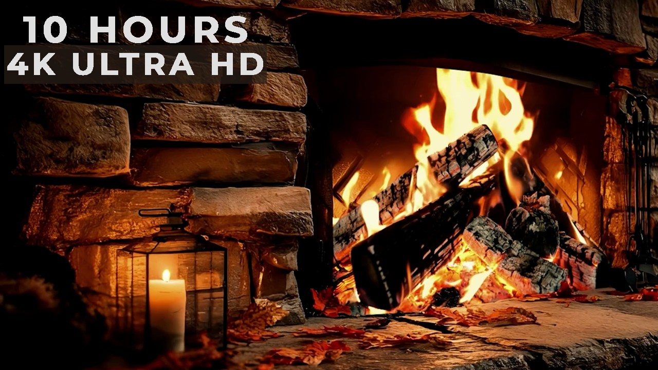 10 Hours Crackling Fireplace 4K — Relaxing Fire Sounds for Sleeping & Study