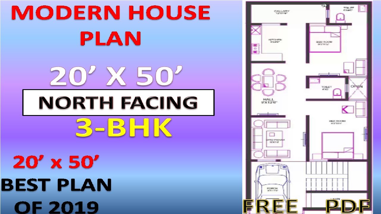 20'x50' North Facing House Plan with Parking ll Vastu House plan 3bhk ll घर का नक्शा 20'x50' ll