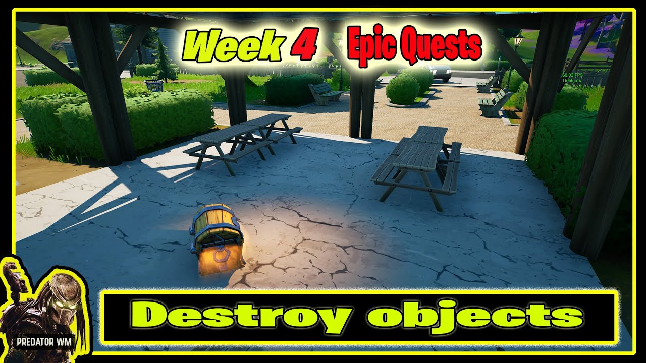 Destroy objects at Retail Row, Lazy Lake, Pleasant Park, or Holly Hatchery - Week 4 Epic Quests
