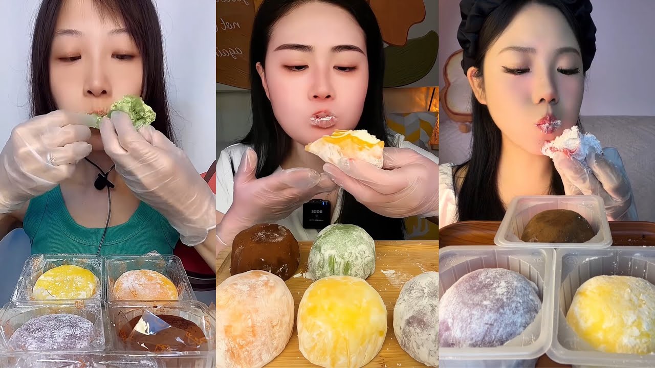 Colorful Mochi Dessert ASMR Mukbang | Soft & Creamy Filling Eating Sounds
