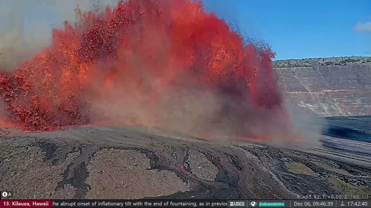 Vent Wall Failure Sparks New Lava Fountain During Episode 38 at Kilauea Volcano  (Dec 6, 2025)