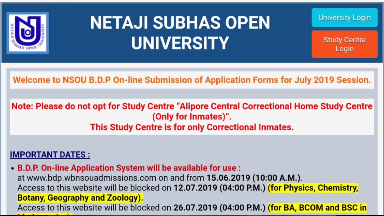 Netaji Subhash Open University BDP Renewal 2020 Step by Step