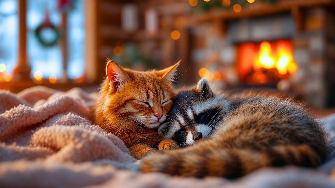 2H Cat Purring by the Fireplace – Soft Winter Ambience for Calm Sleep