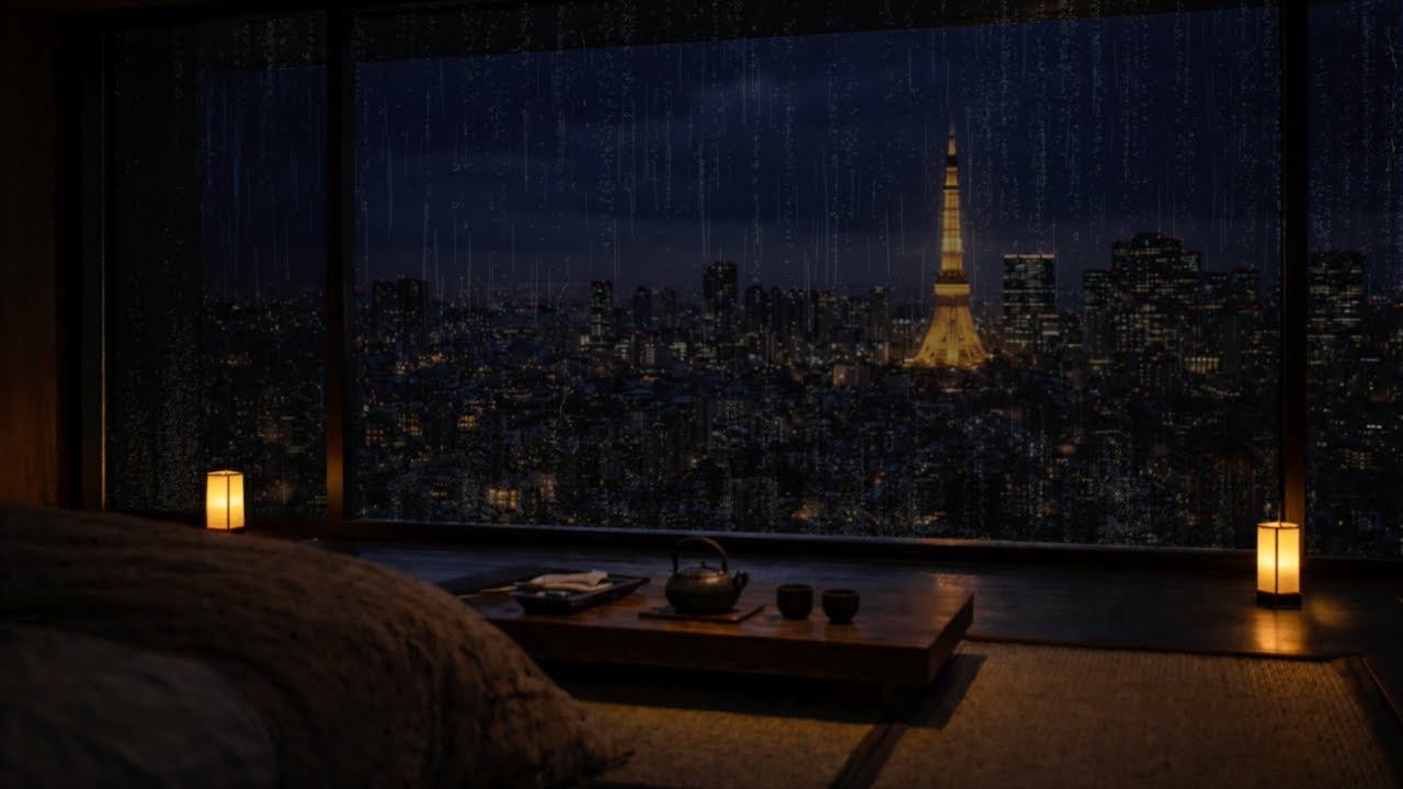 Rainy Nights in Luxury Tokyo Suite (No Ads) | 8 Hours of Heavy Rain Sounds for Sleeping