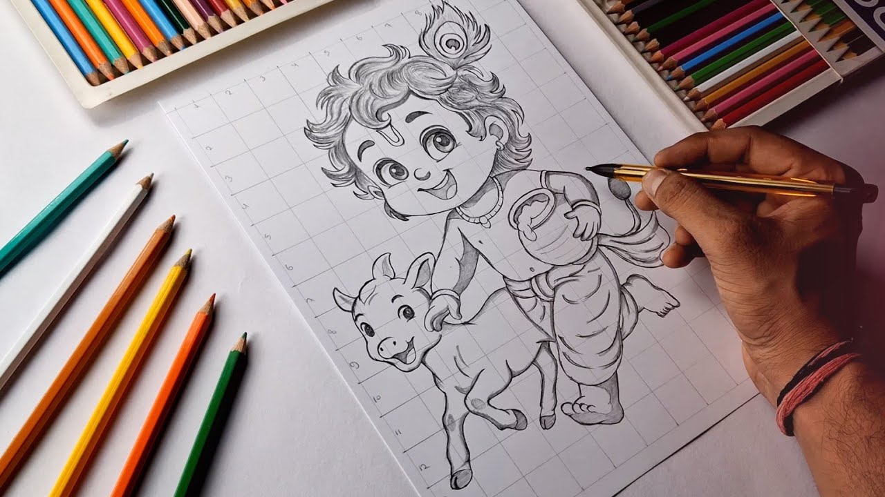 How to Draw Little Krishna l Krishna Drawing l Tutorial for Beginners 