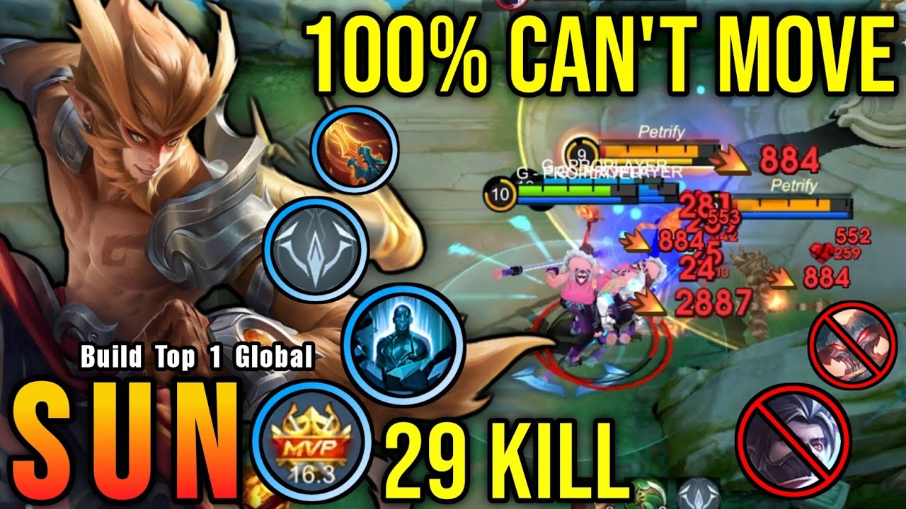29 Kills!! Instant Kill Combo Sun 100% Can't Move!! - Build Top 1 Global Sun ~ MLBB