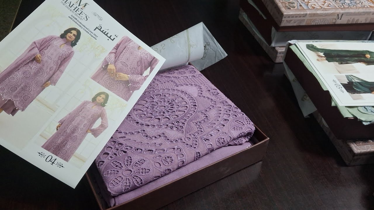 PANACHE💟FLEUR💜 LAWN EMBROIDERY🥳WITH PURE CHIFFON DUPATTA FULL BORDER CHIKANKARI & MAHEES