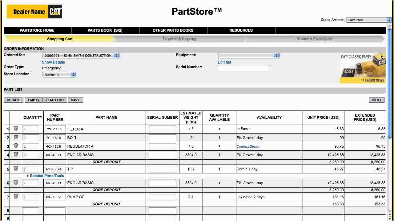 Caterpillar Parts - Cat Partstore&trade; Tutorial