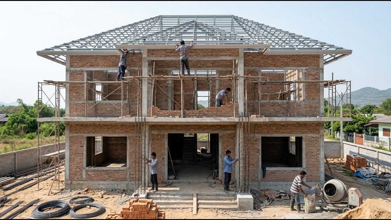 Modern Two-Story House Construction | Full Building Process from Foundation to Finish
