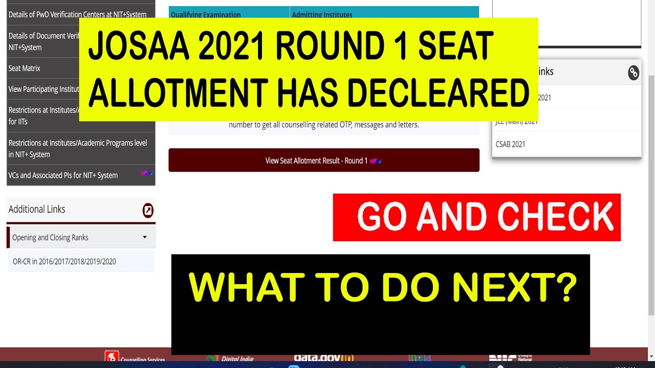 JOSAA 2021 ROUND 1 SEAT ALLOTMENT RESULT HAS DECLEARED||GO AND CHECK||WHAT T O DO NEXT??