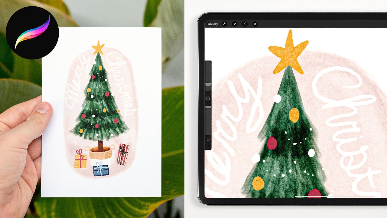 Let's make a 5x7 christmas card in procreate // Watercolor painting procreate tutorial for beginners