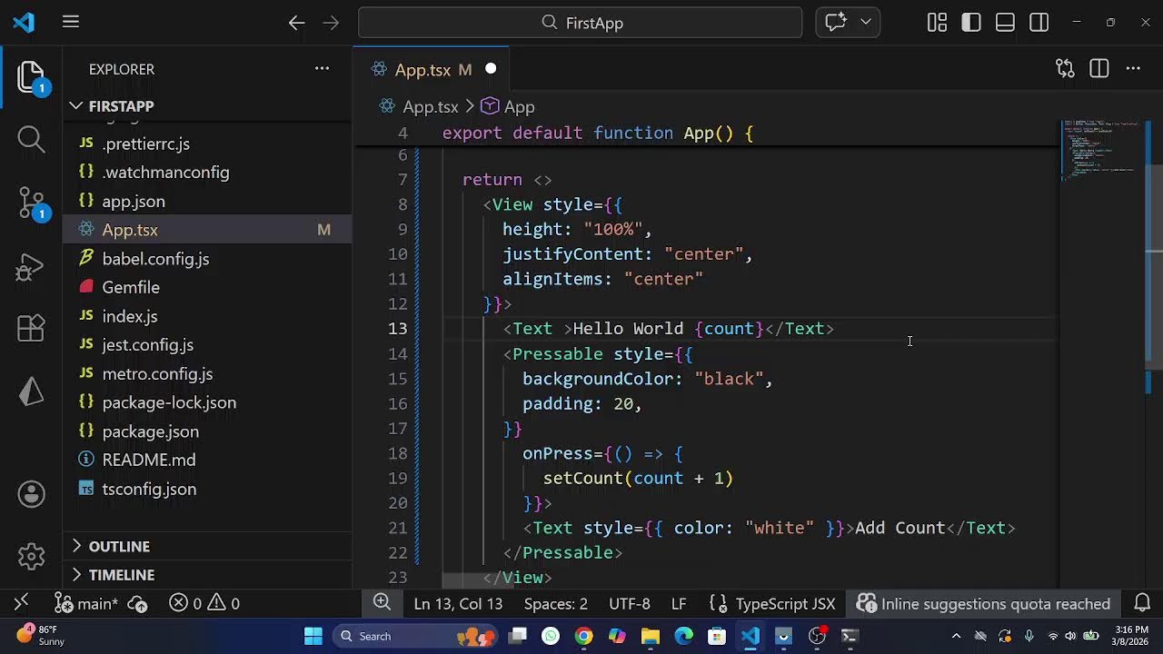 React Native Live Class #2 | Hello World App & Counter using useState | React Native Mobile App