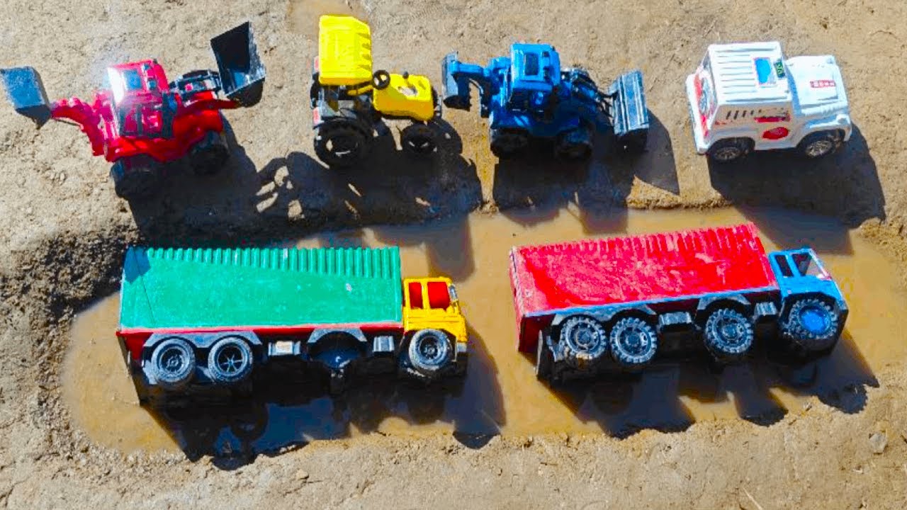 Two Container Truck Accident Pulling Out by JCB 4DX Sonalika Tractor & Jeep  | JCB Cartoon | Cartoon