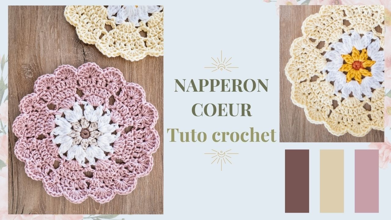 💛Dessous de verre crochet en forme de cœur ❤️ : Tuto napperon déco