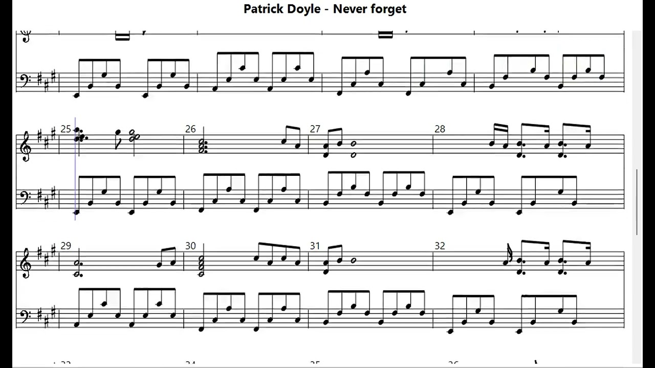 Never forget, Patrick Doyle - Never forget, Piano, Sheet music