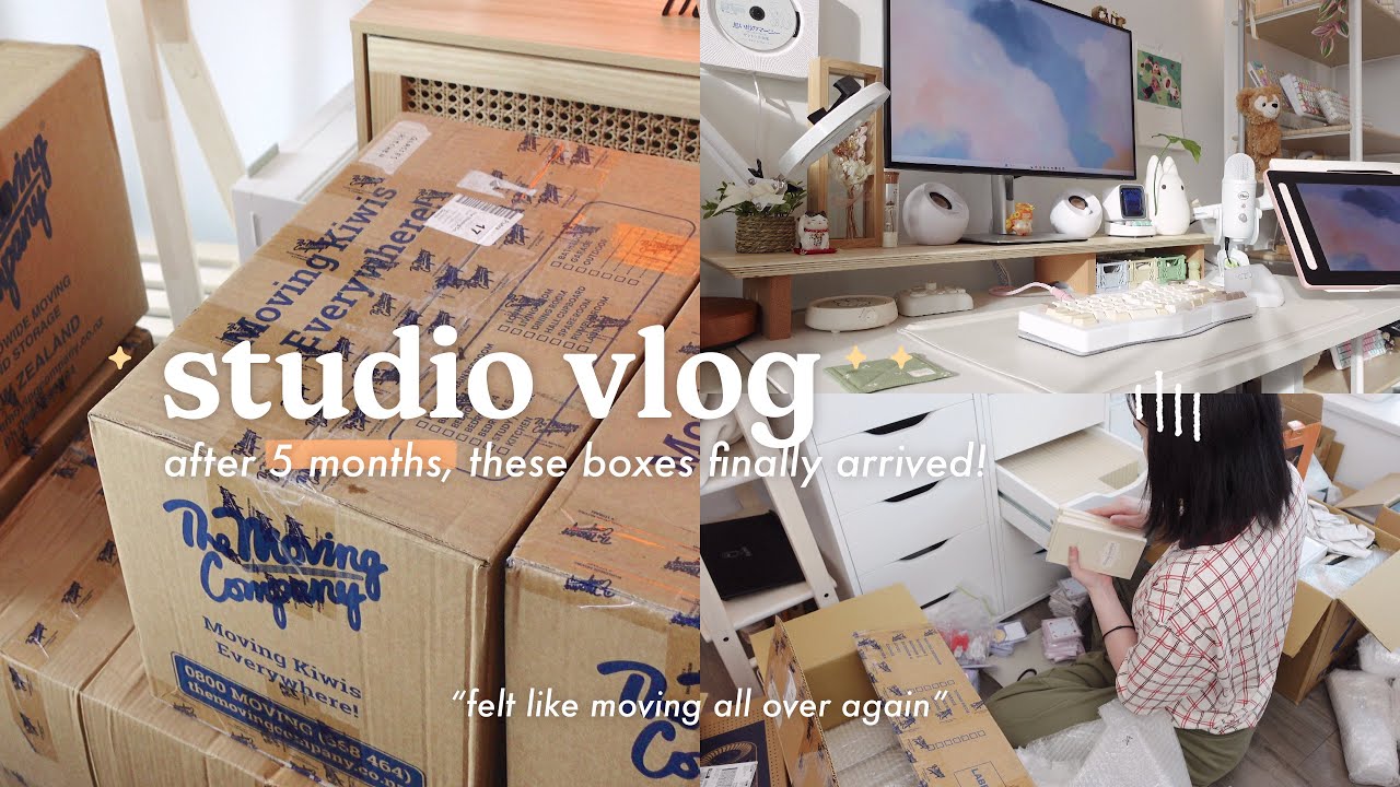 STUDIO VLOG ✿ 168 kg of boxes from NZ finally arrived | unboxing, organizing, studio reveal & tour!