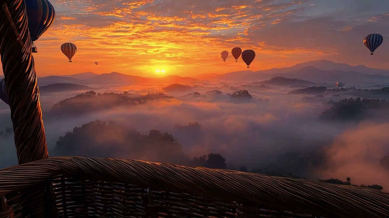 Hot Air Balloon Sunrise Ambience | 1 Hour Peaceful Morning Sounds & Cozy Relaxing Atmosphere