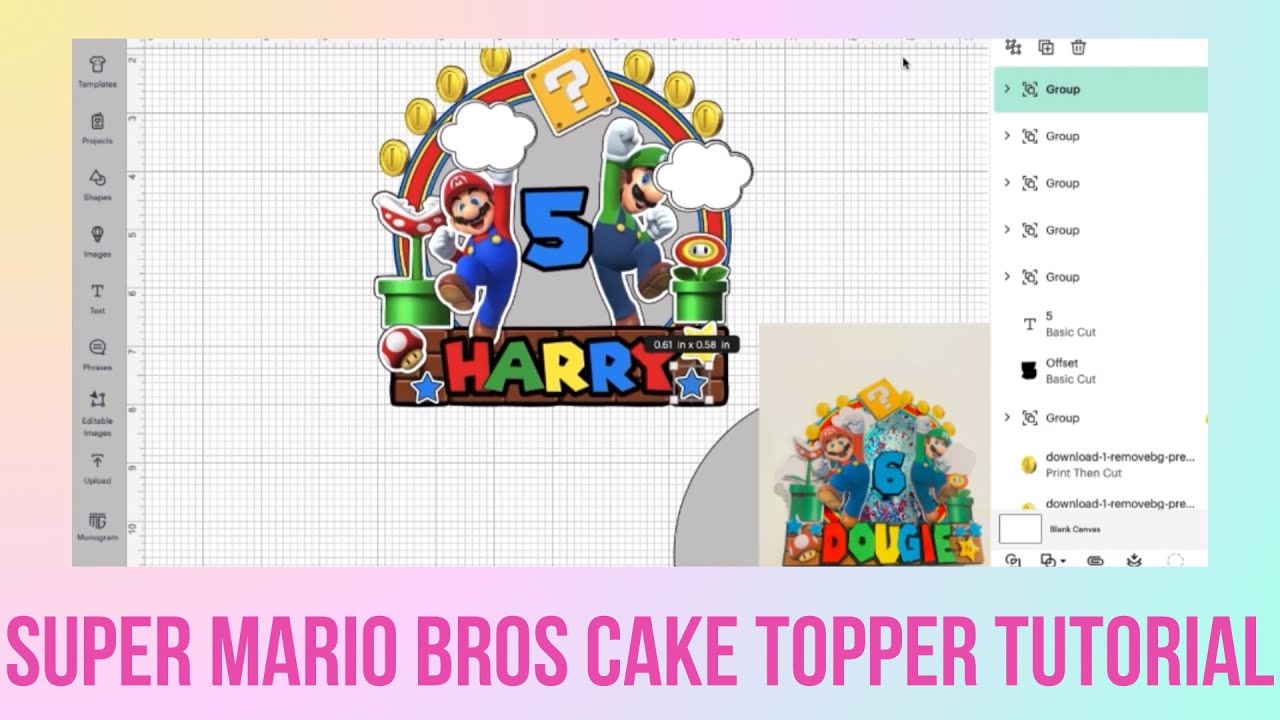 Super Mario Bros Cricut 3D Cake Topper Tutorial, Birthday 3D Cake Topper