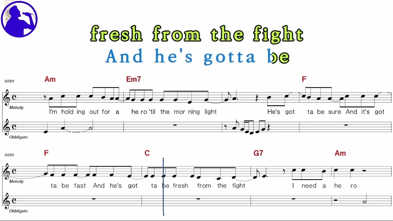 Bonnie Tyler-Holding out for a hero karaoke sheet music,MR for players,chord,chorus add(Ye karaoke)