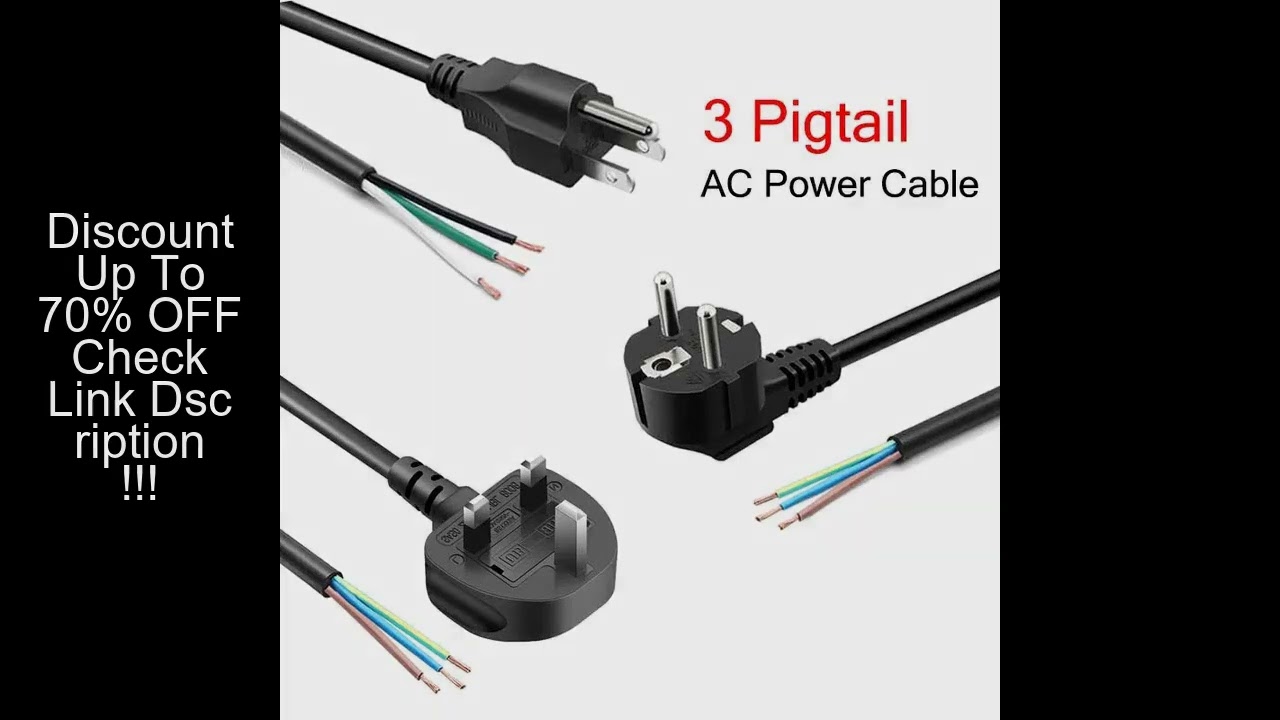 3Pin Pigtail AC Power Cable EU US AU UK Standard 3Prong Bare Tail AC Connector Electrical Line 3*0.7