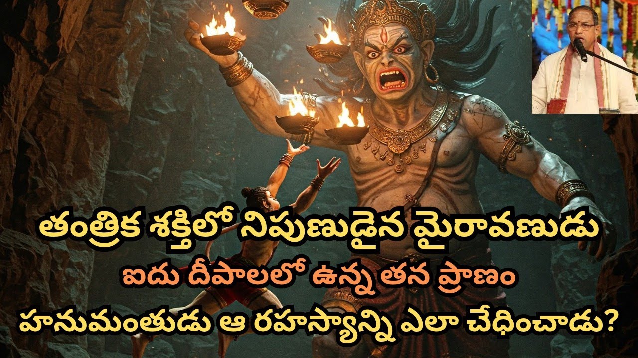 తంత్రిక శక్తిలో నిపుణుడైన మైరావణుడుఐదు దీపాలలో ఉన్న తన ప్రాణంహనుమంతుడు ఆ రహస్యాన్ని ఎలా చేధించాడు?