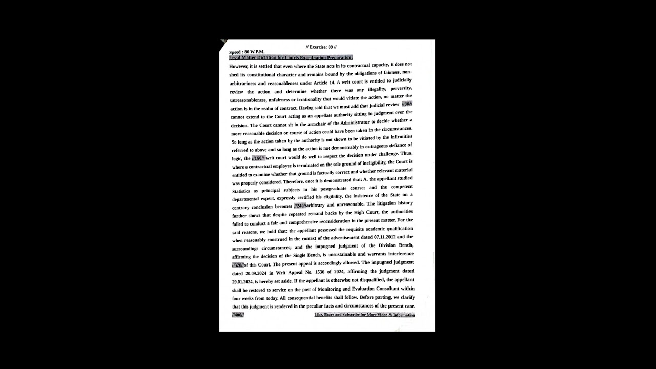|| Legal Matter Dictation || @80WPM || #400 Words || Ex-09 ||