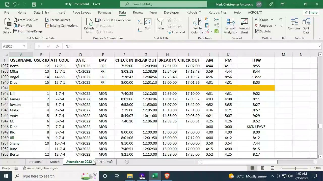 Creating an AUTOMATED DAILY TIME RECORD (Part 3)
