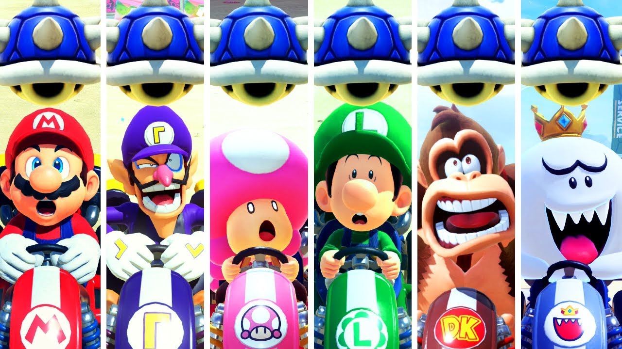 Mario Kart World - All Characters Reaction to Blue Shell