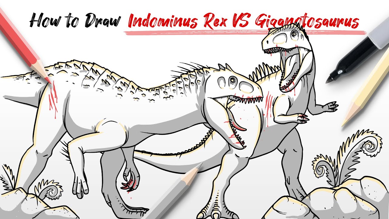 How to Draw Indominus Rex vs Giganotosaurus dinosaurs from Jurassic World Easy Step By Step