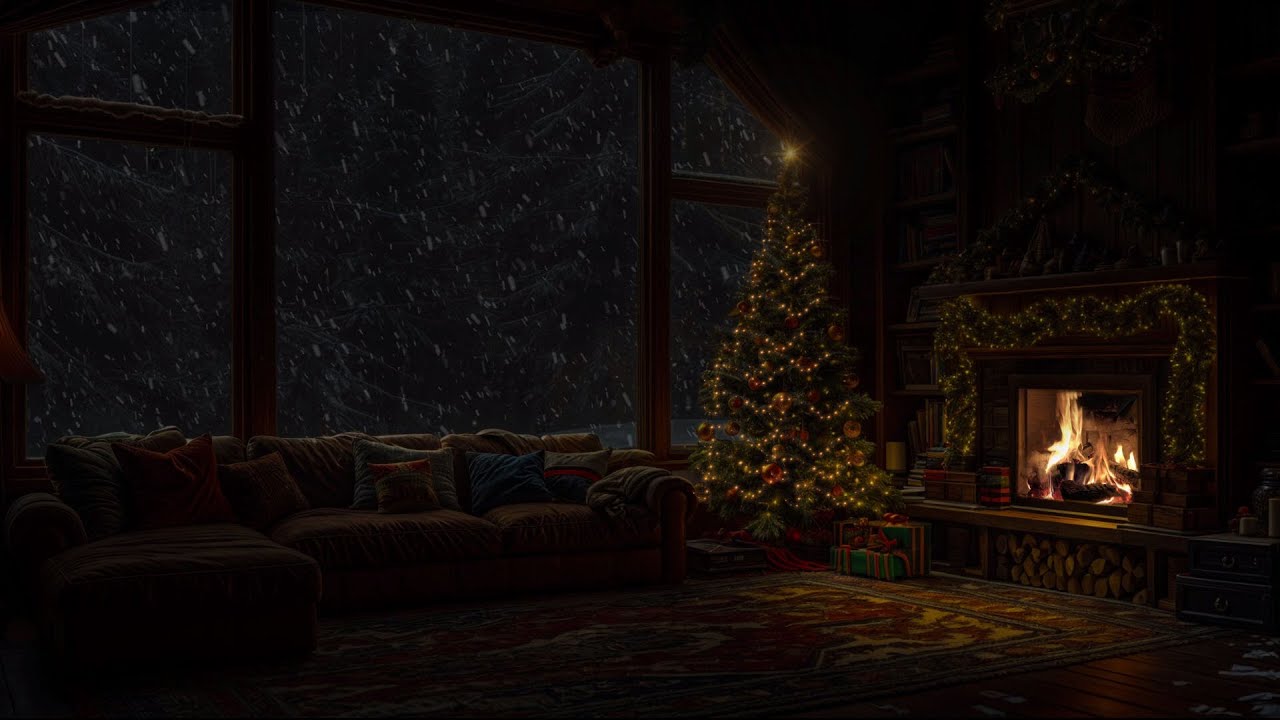🔴 🎄Snow and Wind Sounds with Fireplace Flames – Create a Warm and Peaceful Winter Setting for Sleep