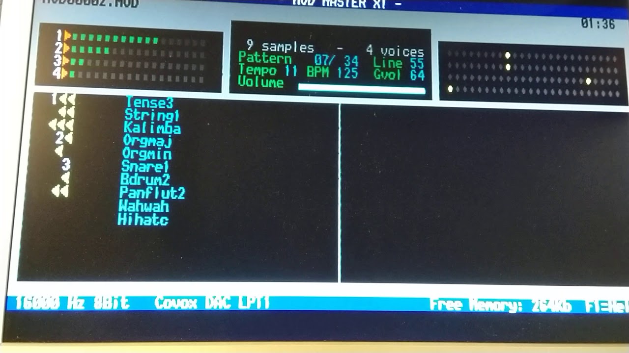 An Amstrad PPC 640 playing music with a Covox sound card (and MCE2VGA for external screen)