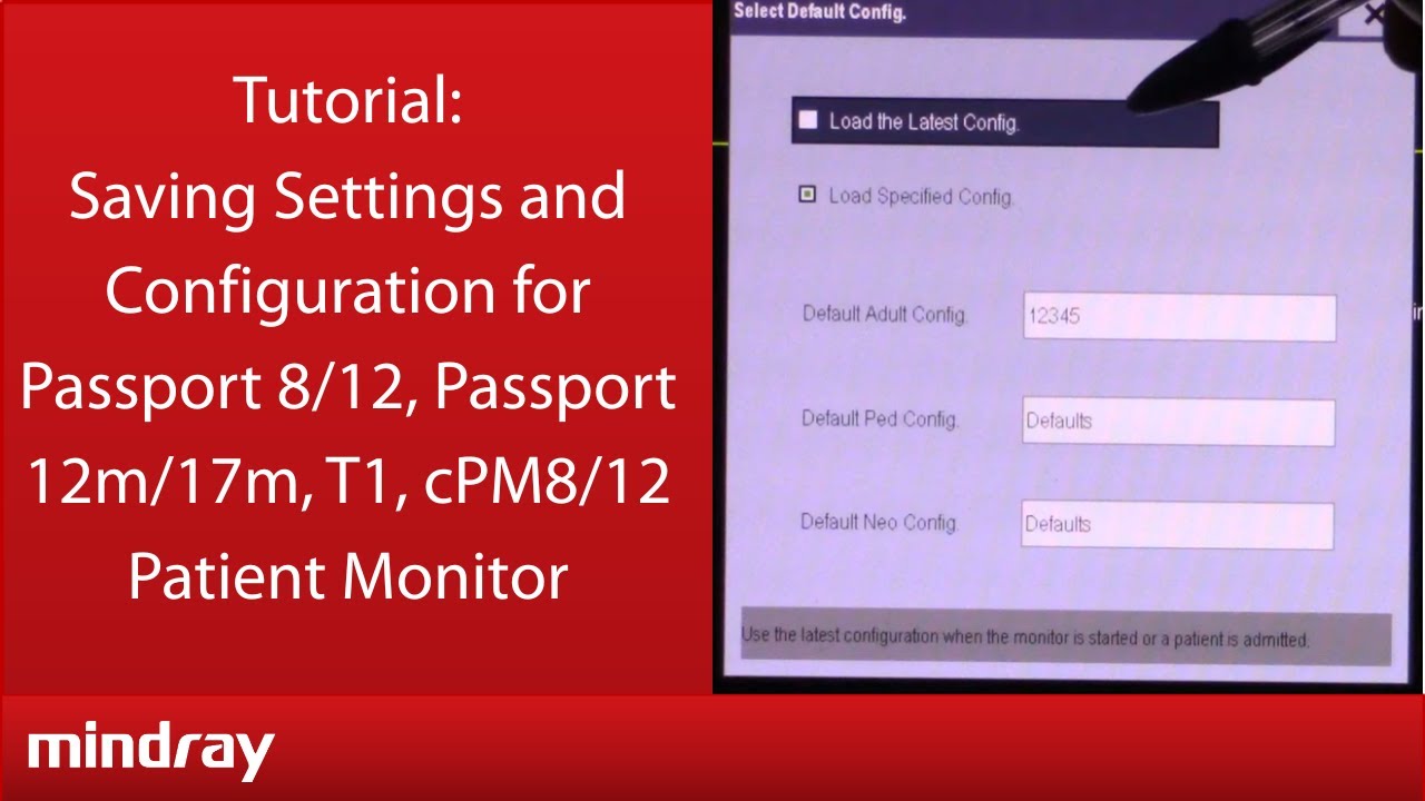 Saving Settings and configuration for Passport 8/12, Passport 12m/17m,  T1, cPM8/12 Patient Monitor