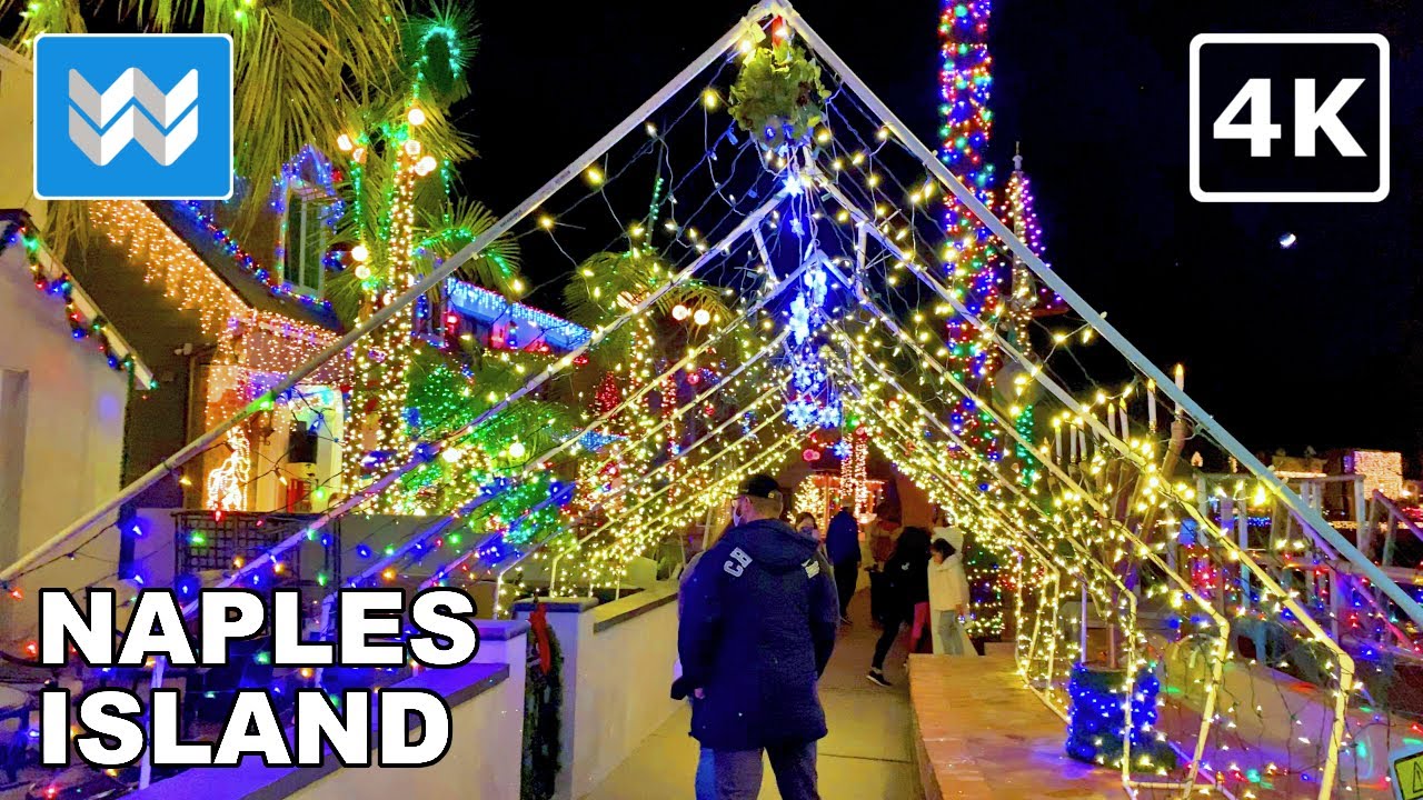 [4K] 🎄 Naples Island in Long Beach, California - Christmas House Walking Tour 🎧 Binaural Sound