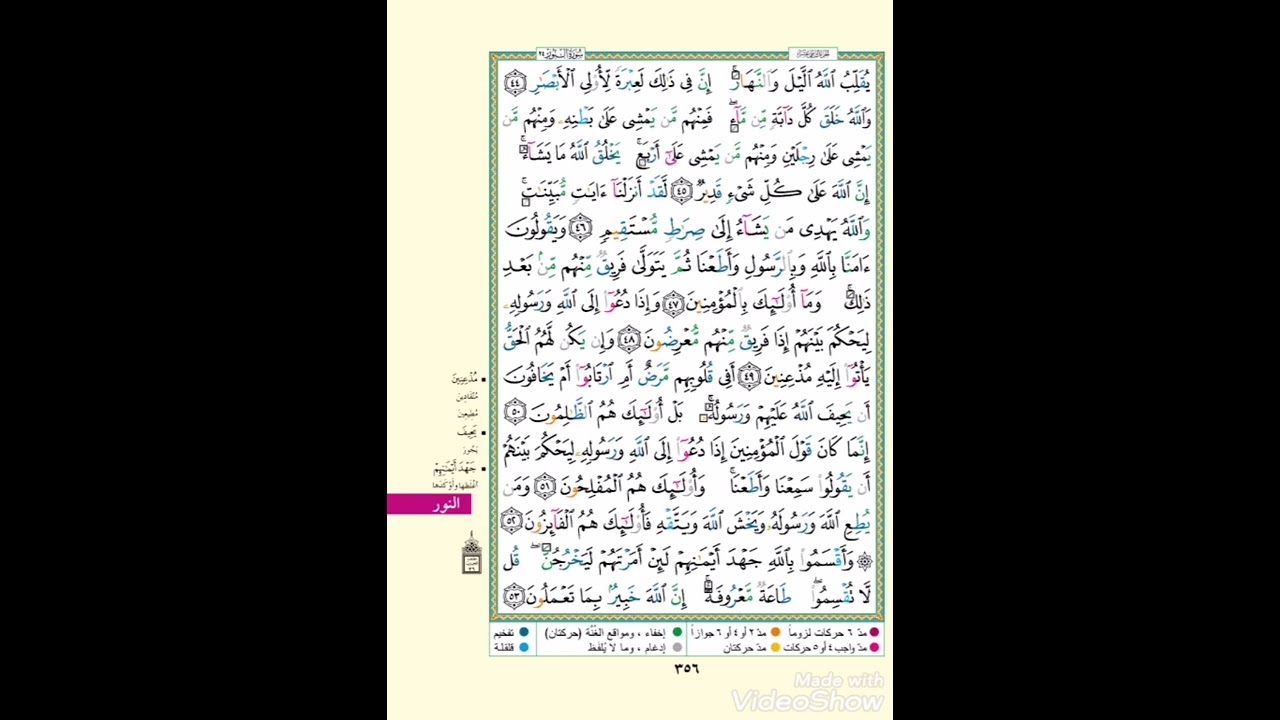 الربع الثالث من سورة النور ( الله نور السموات والأرض مثل نوره كمشكاة فيها مصباح..) مكرر خمس مرات