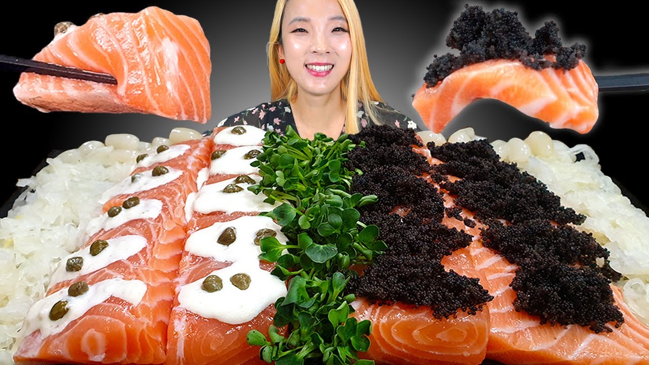 [MUKBANG] 톡톡 블랙날치알 연어회 먹방 
