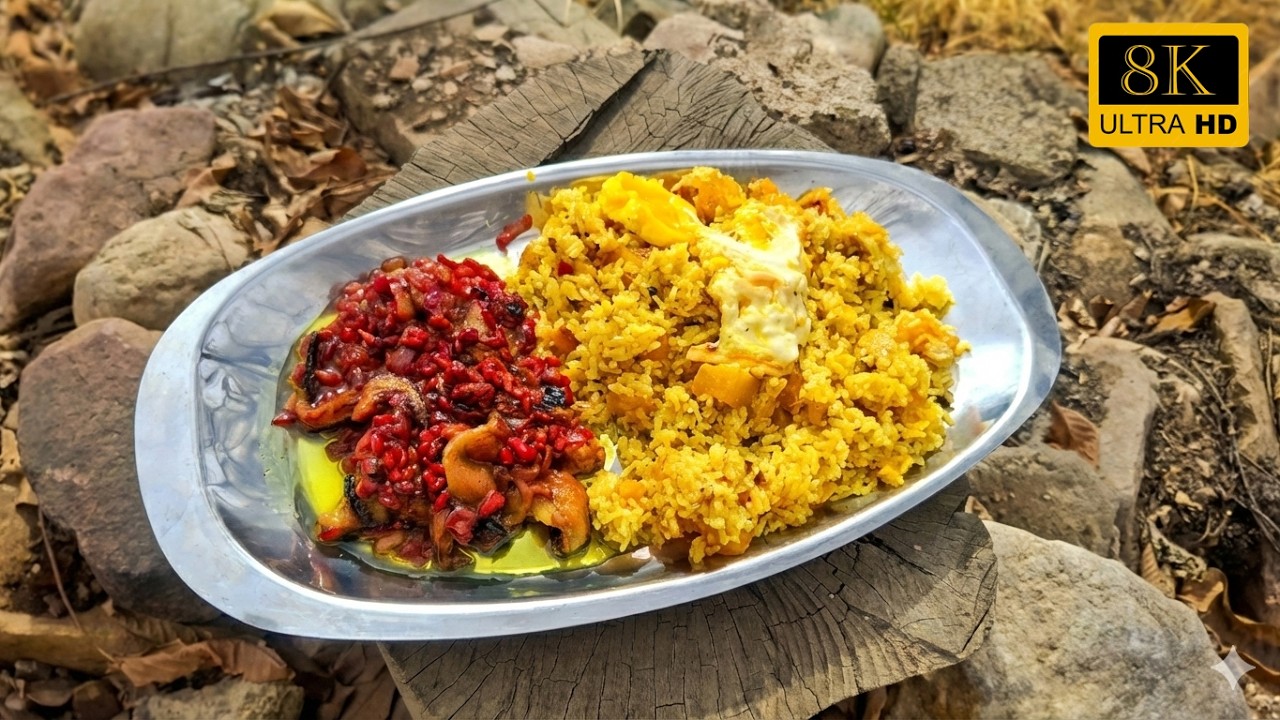 Winter Garden Cooking ❄️🔥 ASMR Iranian Woman Making Pumpkin Rice (Kadoo Polo) in Nature