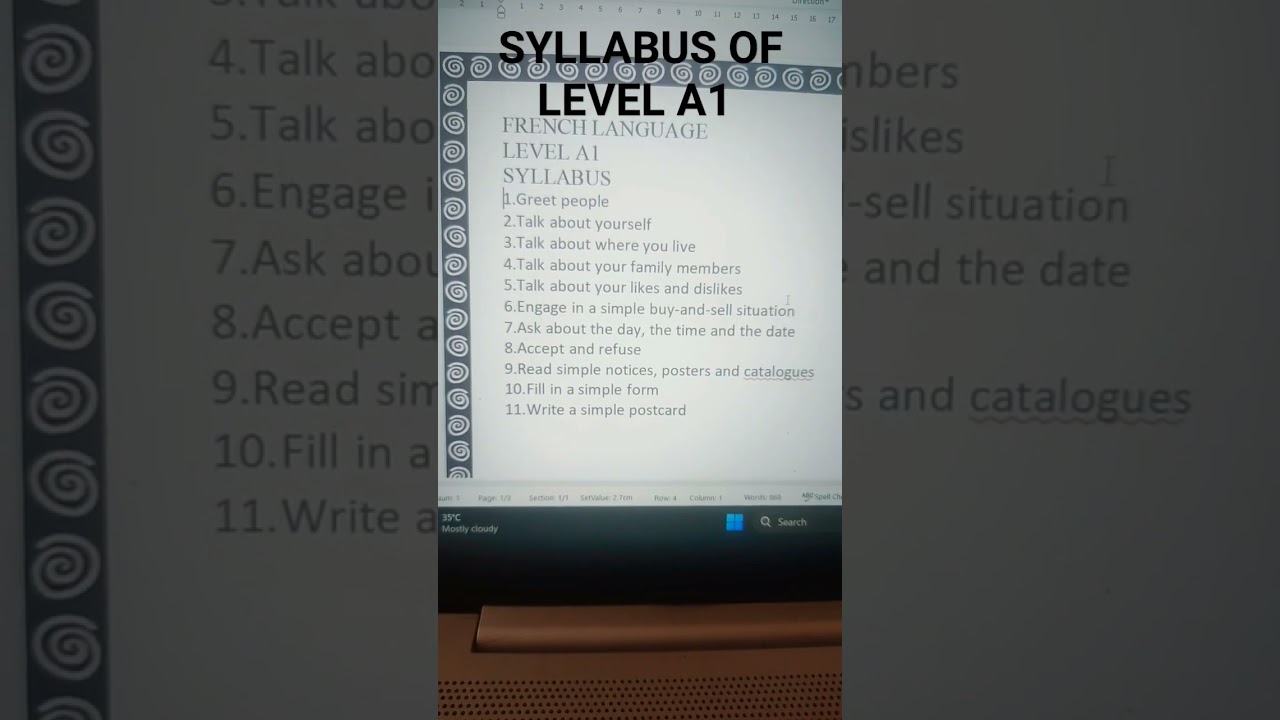 French language syllabus level A1