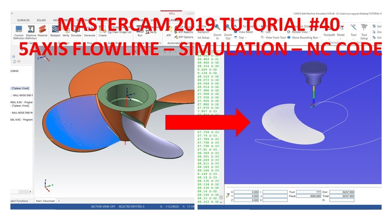 MasterCAM 2019 Tutorial  #40 | 5 Axis Flowline Machining , Simulation & NC Code
