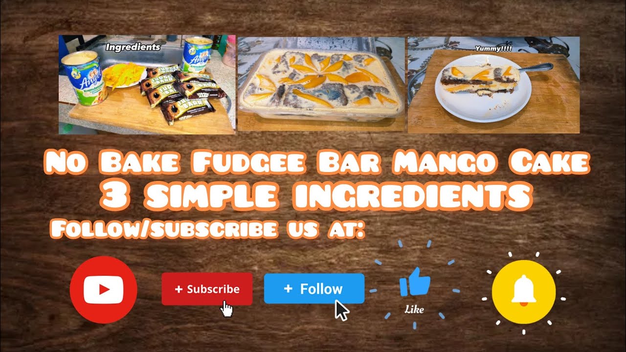 NO BAKE FUDGEE BAR MANGO CAKE.. 3 SIMPLE INGREDIENTS.. #nobakecake #dessert #fudgeebarrcake #simple
