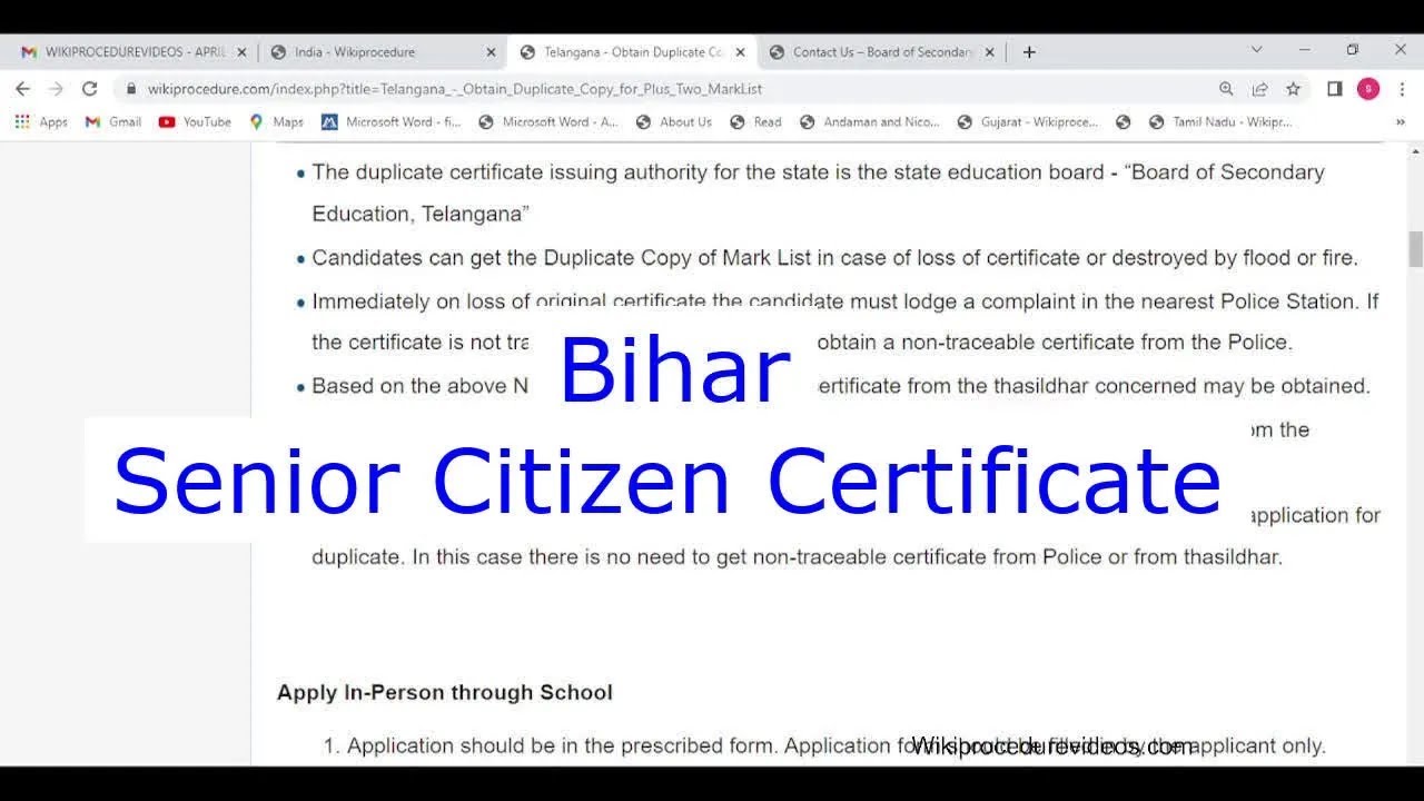 Bihar - Apply For Senior Citizen Certificate