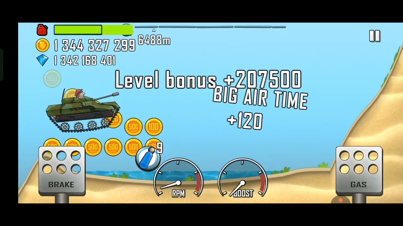 HILL CLIMB RACING 19K METER COMPLETE UP TO 76 LEVEL WITH ARMY TANK ON BEACH ⛱️🏖️ STAGE 
